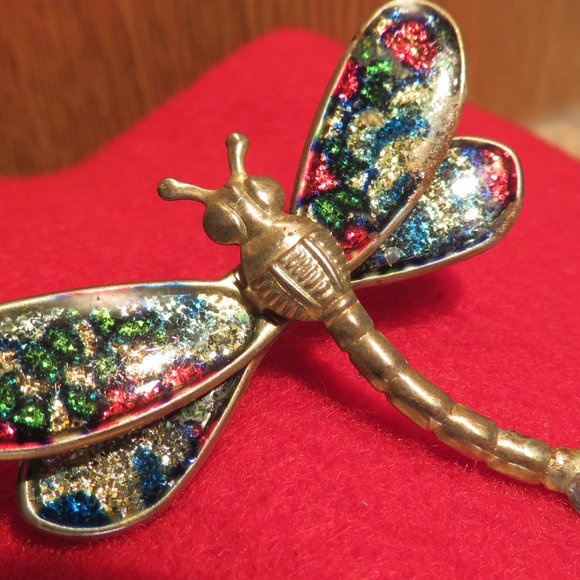 Vintage Lacquer DRAGONFLY Brooch (43J) - Picture 3 of 5